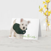 Carte de note blanche Westie Walkies (Fleur jaune)