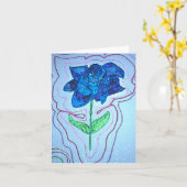 Carte de note bleue de fleur (Fleur jaune)