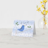 Carte de note bleue d'oiseau de chant mignon (Fleur jaune)