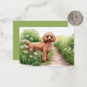 Carte de note Brown Poodle and Flowers (Devant/Arrière en situation)