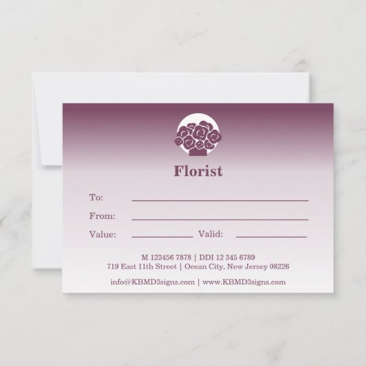 Carte de note cadeau personnalisée violet et blanc (Dos)