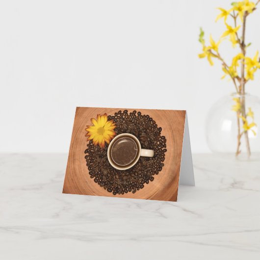 Carte de note café et fleurs jaunes (Fleur jaune)