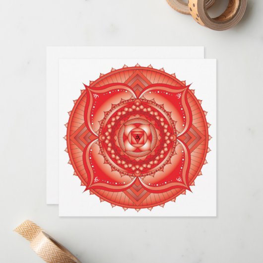 Carte de note Carré Root Chakra Red Mandala (Devant/Arrière en situation)