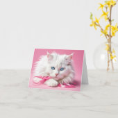 Carte de note chat blanc avec rubans (Fleur jaune)