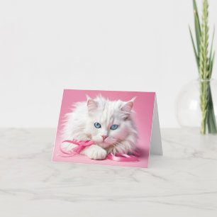 Carte de note chat blanc avec rubans