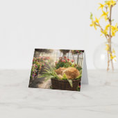 Carte de note Chat faisant la sieste dans un panie (Fleur jaune)