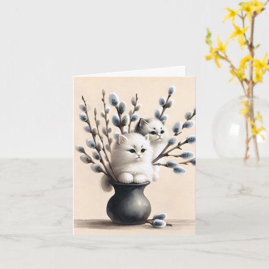 Carte de note Chats en Catkins (Fleur jaune)