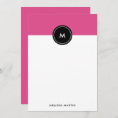 Carte de note Chic Dark Pink et Black Stationery (Devant / Derrière)