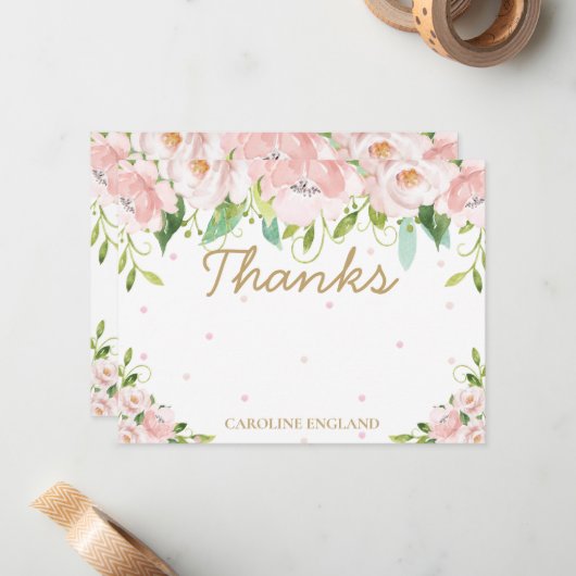 Carte de note chic Elegant Blush Rose Floral Flowe (Devant/Arrière en situation)