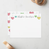 Carte de note colorée personnalisée avec coeurs (Devant/Arrière en situation)