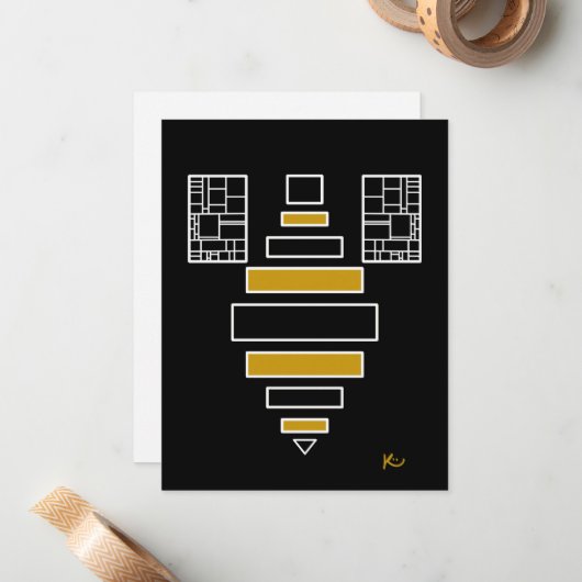 Carte de note d'abeille Abstraite (Devant/Arrière en situation)