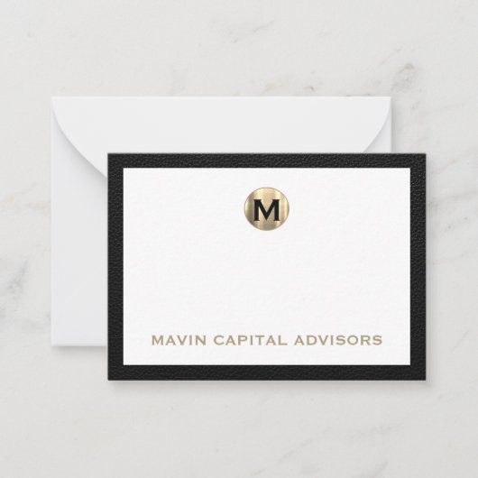 Carte de note d'affaires Luxe Black and Gold Monog (Devant)