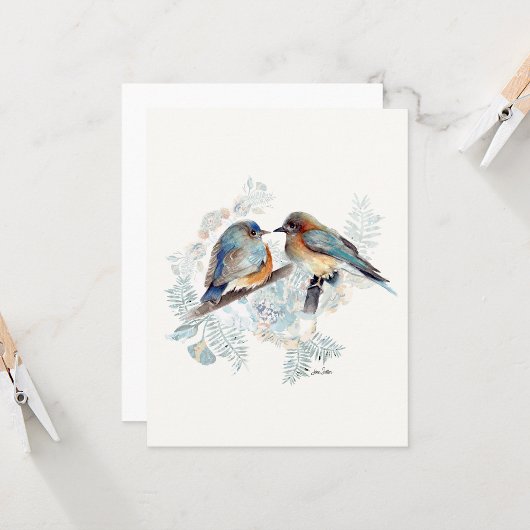 Carte de note d'aquarelle Bluebird Couple