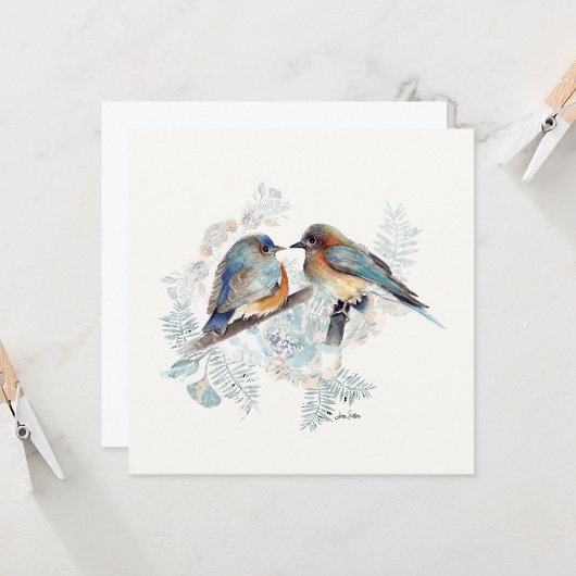 Carte de note d'aquarelle Bluebird Couple