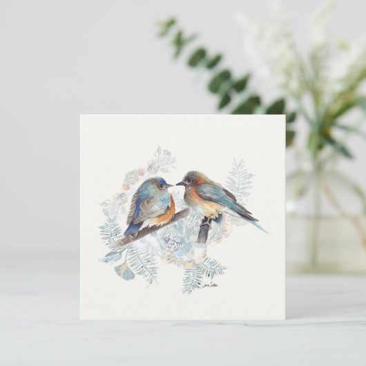Carte de note d'aquarelle Bluebird Couple (Debout devant)
