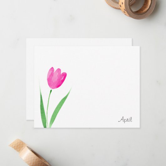 Carte de note d'aquarelle couleur rose chaud (Devant/Arrière en situation)