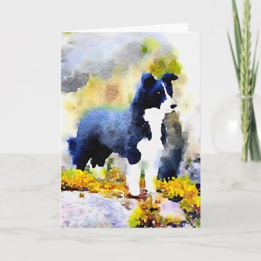 Carte de note d'aquarelle de border collie (Devant)