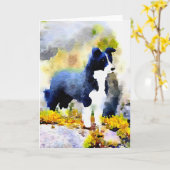 Carte de note d'aquarelle de border collie (Fleur jaune)
