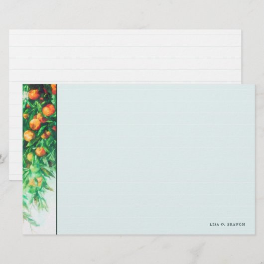 Carte de note d'aquarelle de branche d'arbre orang (Devant / Derrière)