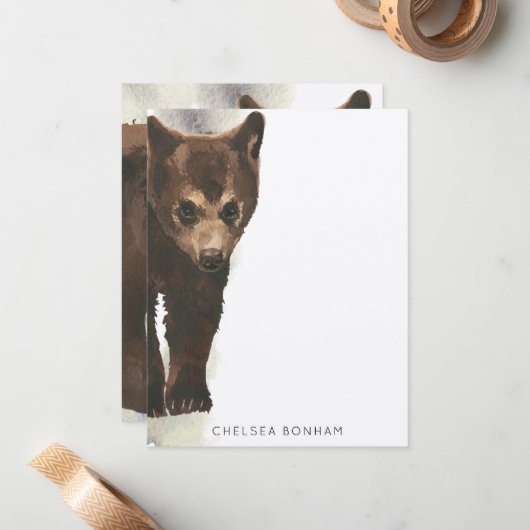 Carte de note d'aquarelle de l'ours Brown (Devant/Arrière en situation)