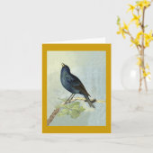 Carte de note d'aquarelle de merle de chant (Fleur jaune)