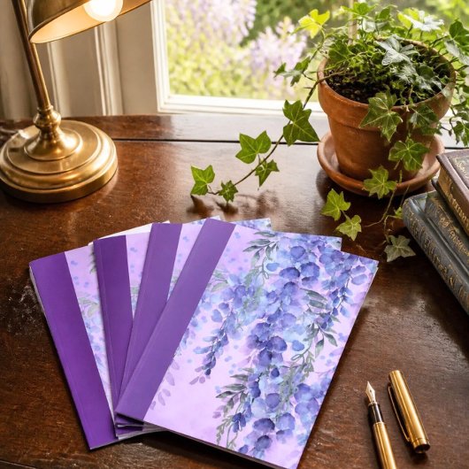 Carte de note d'aquarelle florale pourpre