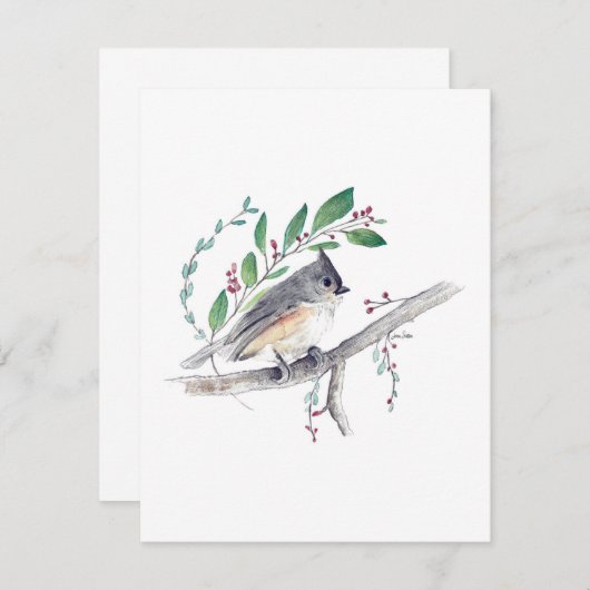 Carte de note d'aquarelle Tufred Titmouse (Devant / Derrière)