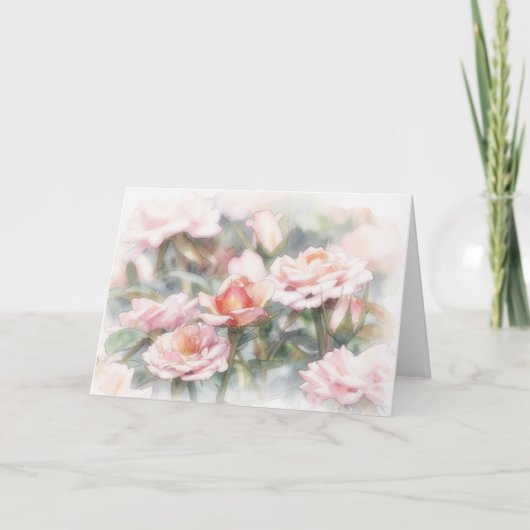 Carte de note d'art à l'aquarelle pastel de roses (Devant)