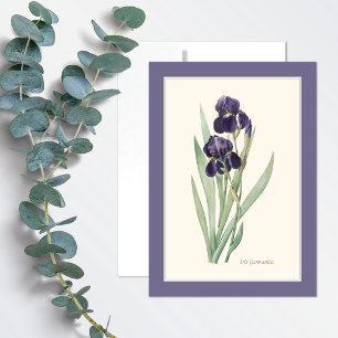 Carte de note d'art botanique violet Iris Germanic