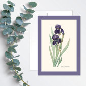 Carte de note d'art botanique violet Iris Germanic