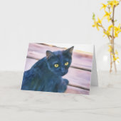 Carte de note d'art de chat noir (Fleur jaune)