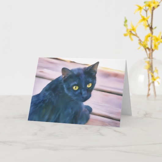 Carte de note d'art de chat noir (Fleur jaune)