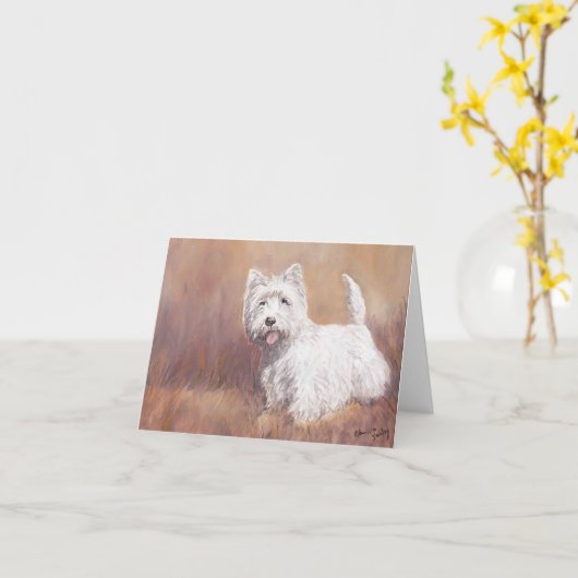 Carte de note d'art de chien de Terrier blanc de (Fleur jaune)