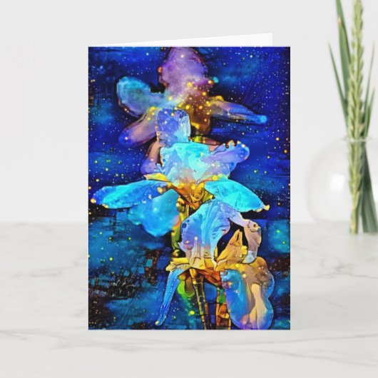 Carte de note d'art floral bleu Iris Fantasy (Devant)