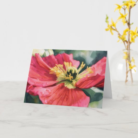 Carte de note d'art floral Fleur de pavot rouge (Fleur jaune)
