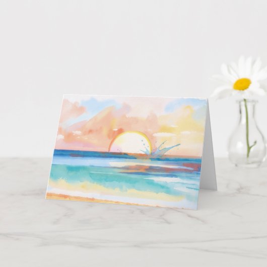 Carte de note d'art tropical de coucher de soleil (Petite plante)