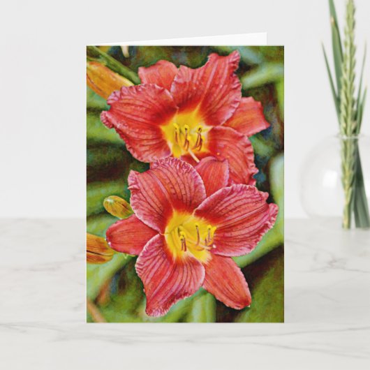 Carte de note d'art Twin Red Lily Flowers (Devant)