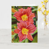 Carte de note d'art Twin Red Lily Flowers (Fleur jaune)