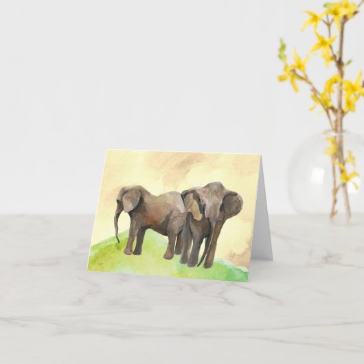 carte de note de blanc d'aquarelle d'éléphant (Fleur jaune)