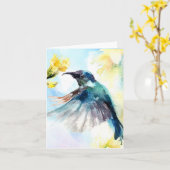 Carte de note de blanc d'aquarelle d'oiseau (Fleur jaune)