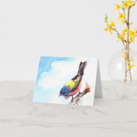 Carte de note de blanc d'aquarelle d'oiseau (Fleur jaune)