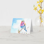 Carte de note de blanc d'aquarelle d'oiseau (Fleur jaune)