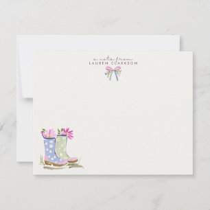 Carte de note de bottes de jardin de printemps
