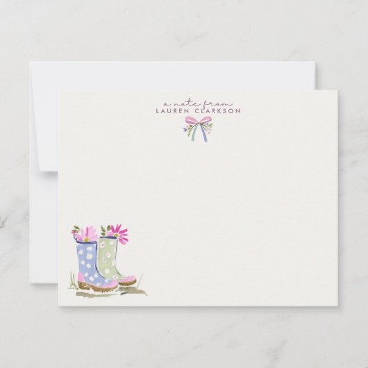 Carte de note de bottes de jardin de printemps (Devant)