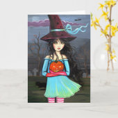 Carte de note de carte de Halloween de sorcière (Fleur jaune)