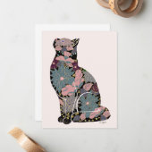 Carte de note de chat botanique (Devant/Arrière en situation)