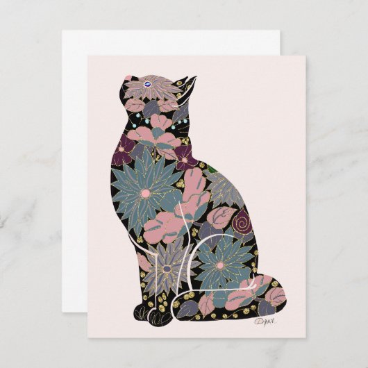 Carte de note de chat botanique (Devant / Derrière)