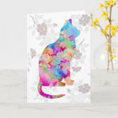 Carte de note de chat de style aquarelle (Fleur jaune)
