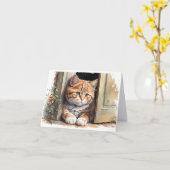 Carte de note de chat Ginger Watercolor (Fleur jaune)