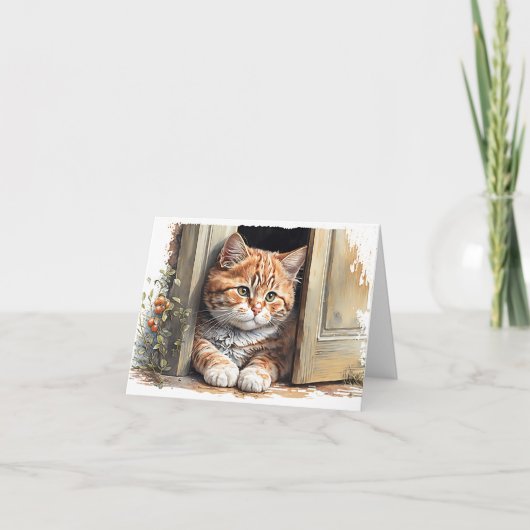 Carte de note de chat Ginger Watercolor (Devant)